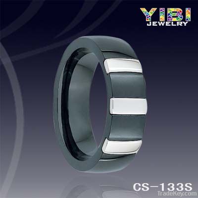 6mm New Black Ceramic Ring, Fashion Ceramic Sterling Silver Ring
