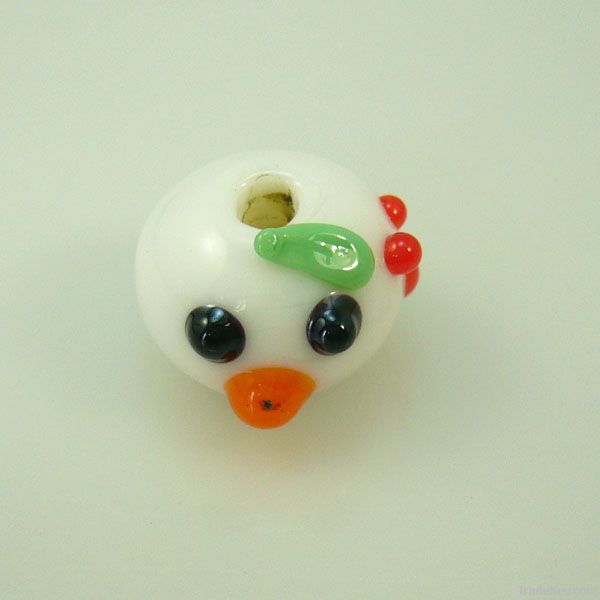 lampwork glass snowman head beads with cherry