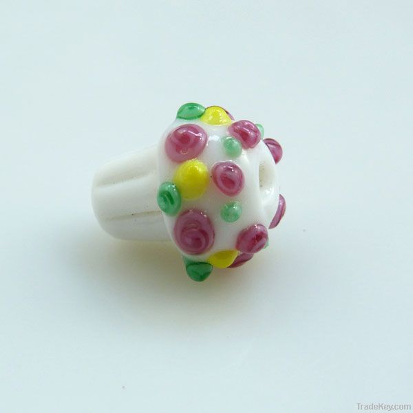 lampwork glass cupcake beads with pink flowers