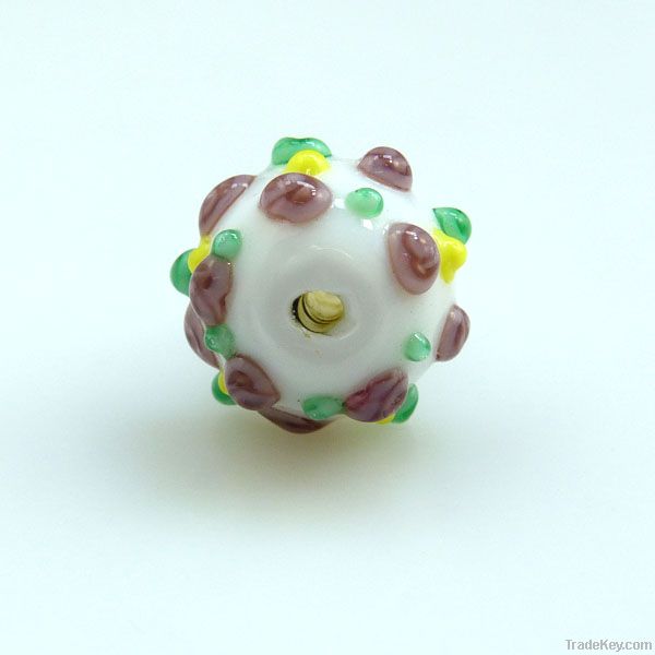 lampwork glass cupcake beads with purple flowers