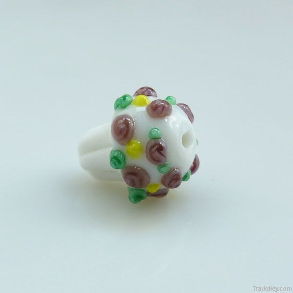 lampwork glass cupcake beads with purple flowers