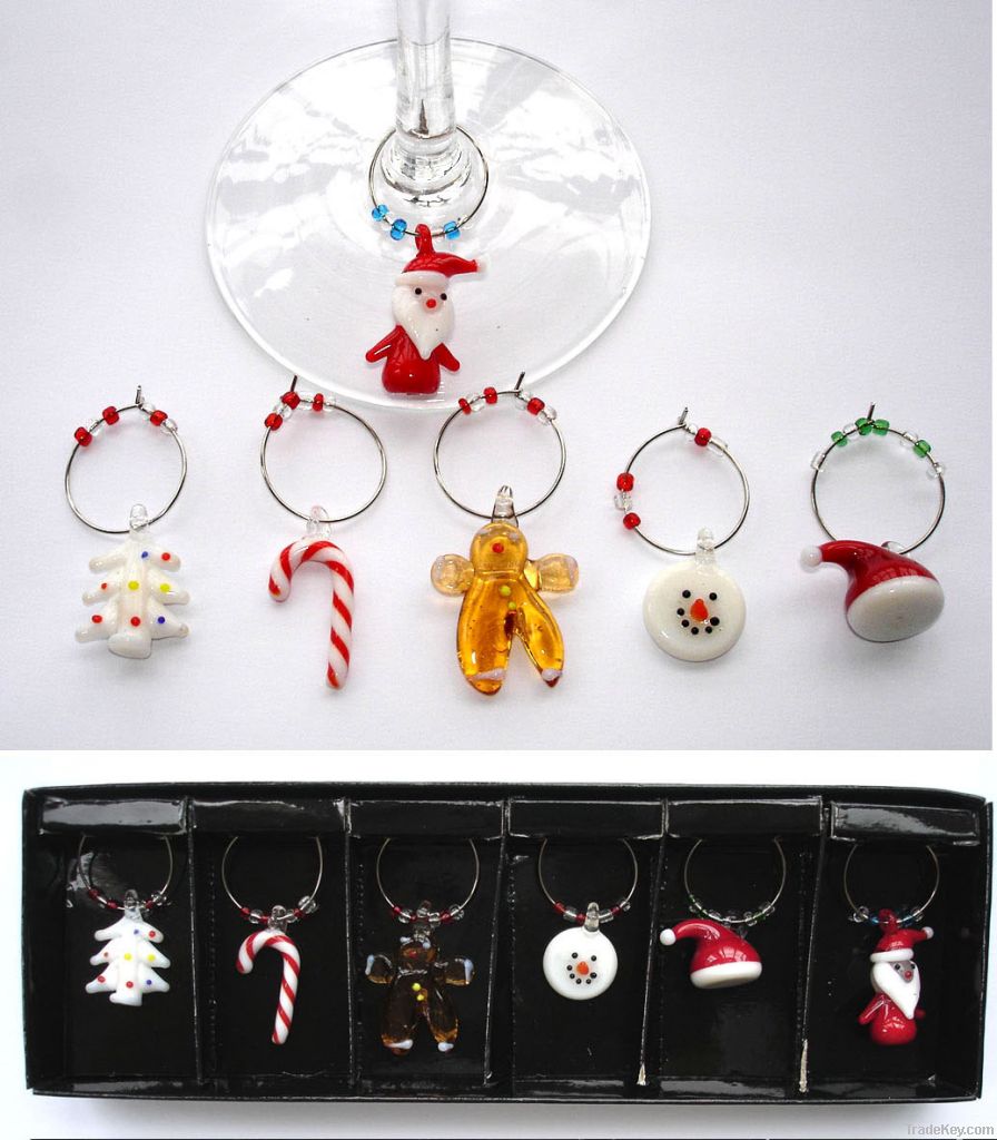 6pcs/box Wine Glass Charms, Christmas gifts