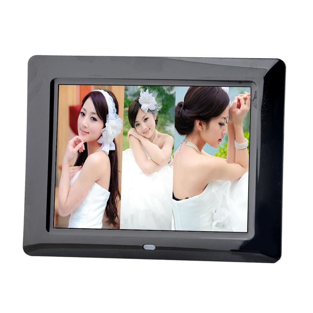 Slim 8 inch digital photo frame with Video loop, Music, and Photo slideshow