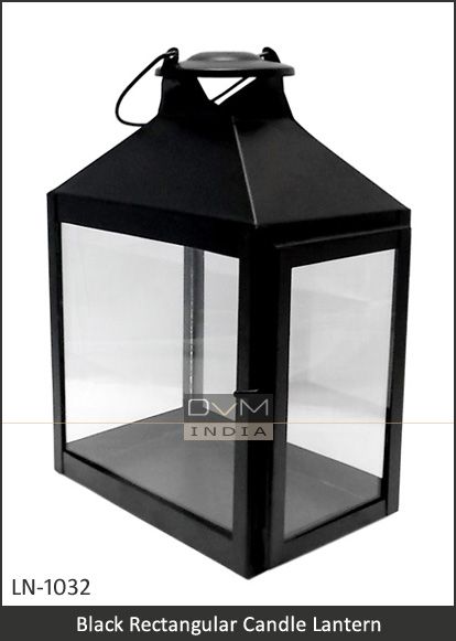 Modern Black Metal Candle Lantern in Iron and Glass