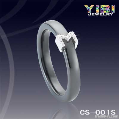 3mm white ceramic silver assembly ring with diamond setting