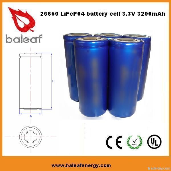 3.2V 3.2Ah LiFePO4 Battery Cell 26650