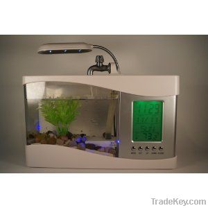 Mini USB LCD Desktop Lamp Light Fish Tank Aquarium LED Clock White Fis