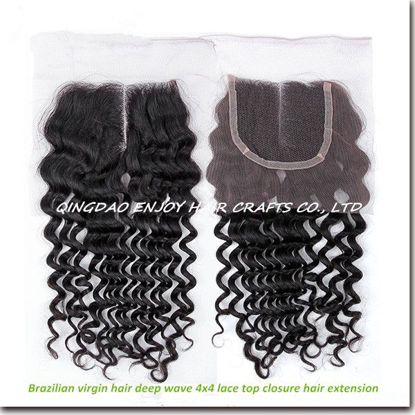 wholesale brazilian virgin hair 4x4 lace closure hair extension deep wave and middle part