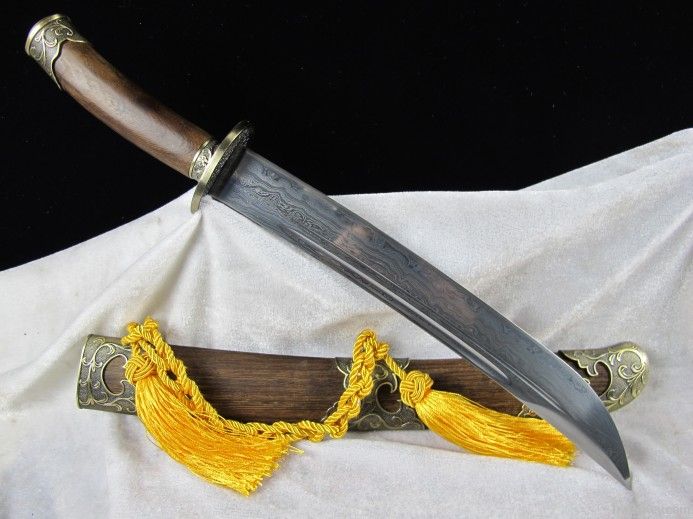 Authentic Longquan sword; pattern steel knife, Qing Dao; rosewood; Tai