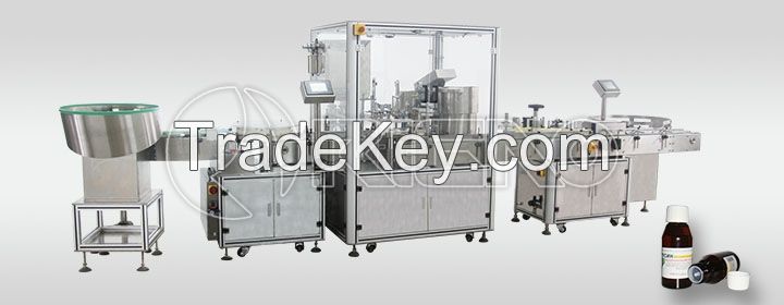 Syrup unscrambling, filling, capping and labeling production line