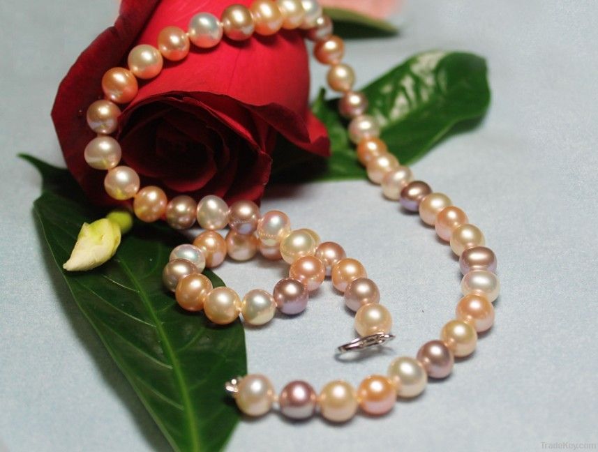 RARE 8-9mm Multi-color Freshwater Pearl Necklace