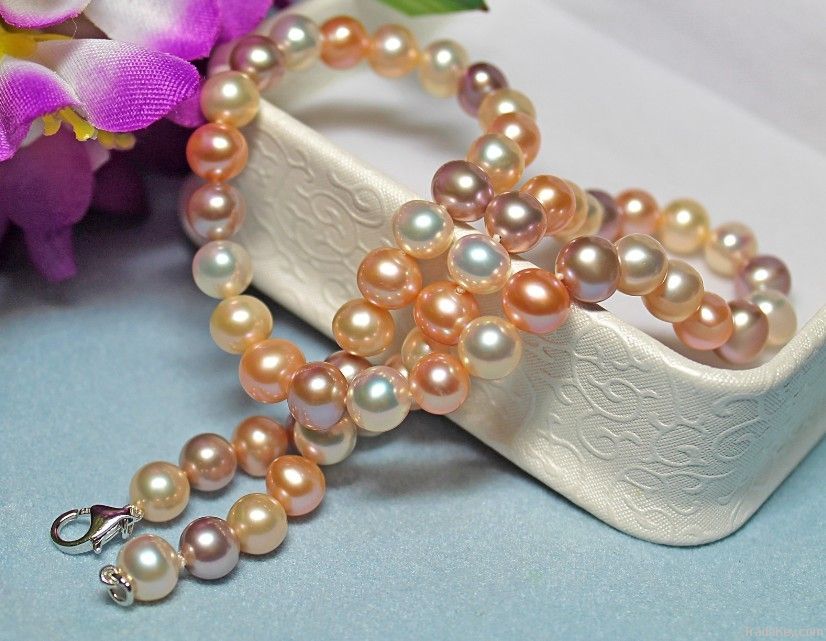 RARE 8-9mm Multi-color Freshwater Pearl Necklace