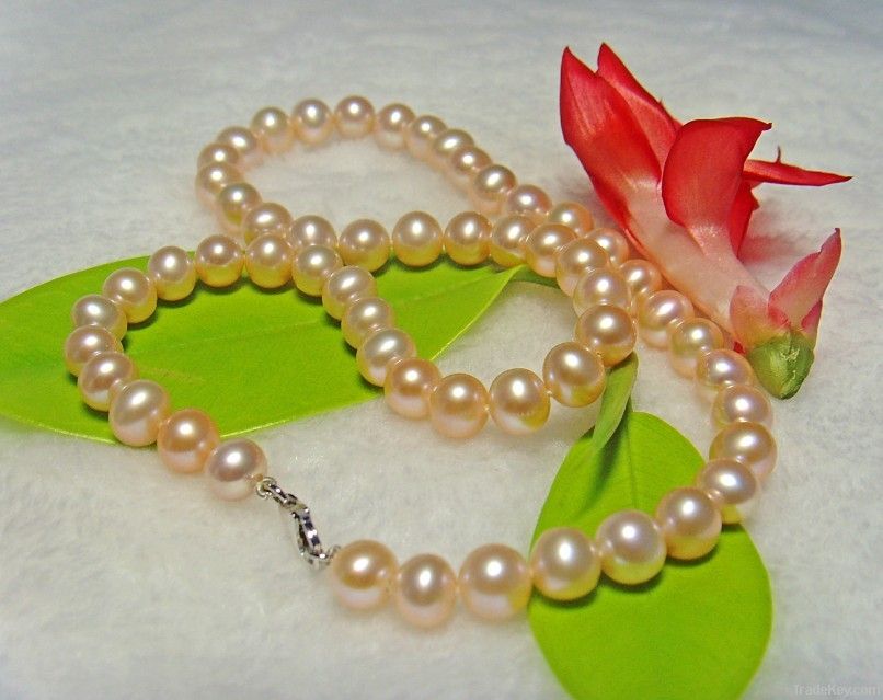 7-8mm Pink Natural Freshwater Cultured Pearl Necklace 17