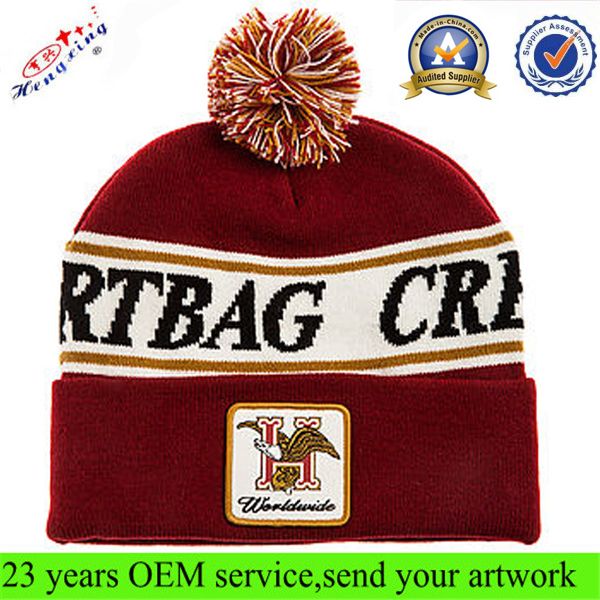 Winter embroidered knitted beanie hat custom beanie winter hats with top ball