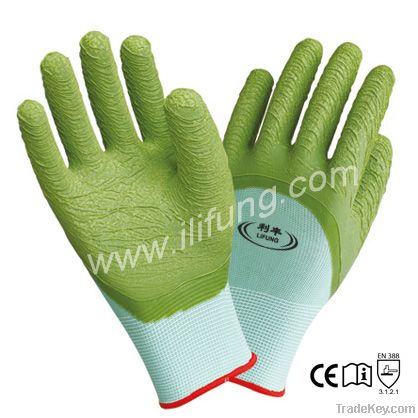 13G Polyester/Nylon Glove with Latex Wave Crinkle Coating