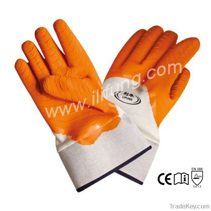 Cotton Jersey Glove with Safety Cuff and Waved Latex Coating