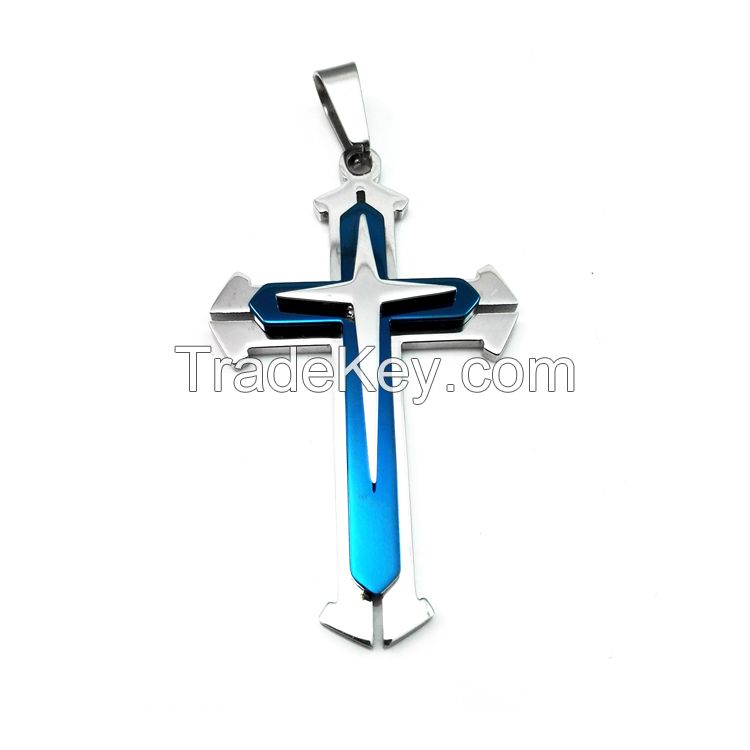 Fashion high quality Stainless Steel Cross Pendant Men's Necklace Chai