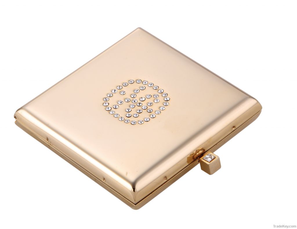 Promotional square portable golden powder puff case dressing case