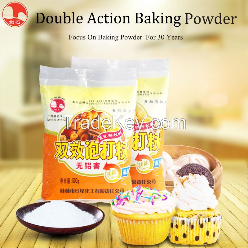 Double acting baking powder for bakery with baking soda