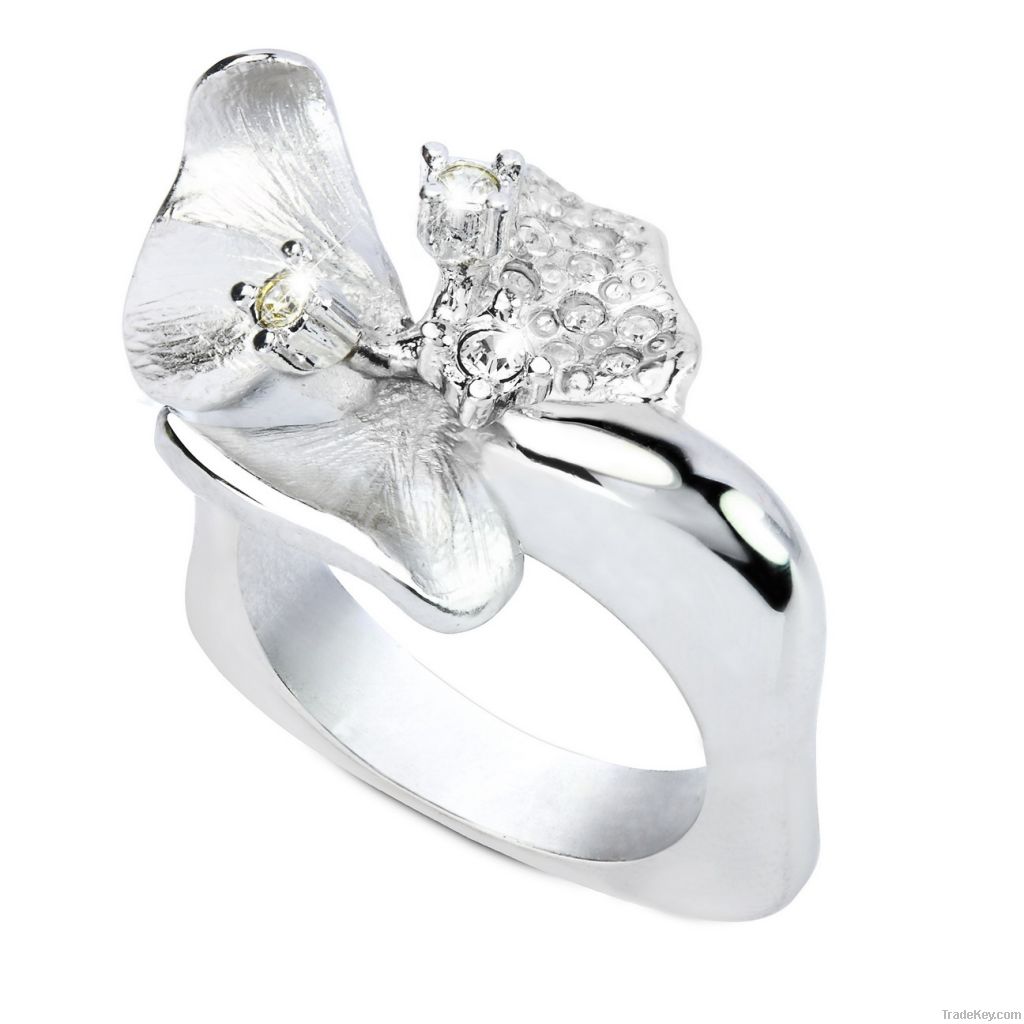 Silver plated flower ring
