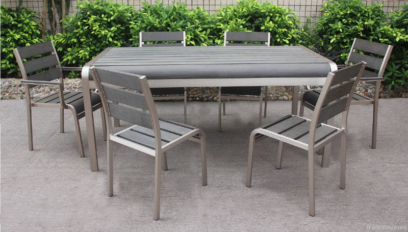 Aluminum Long Dining Table Set for Outdoor Use
