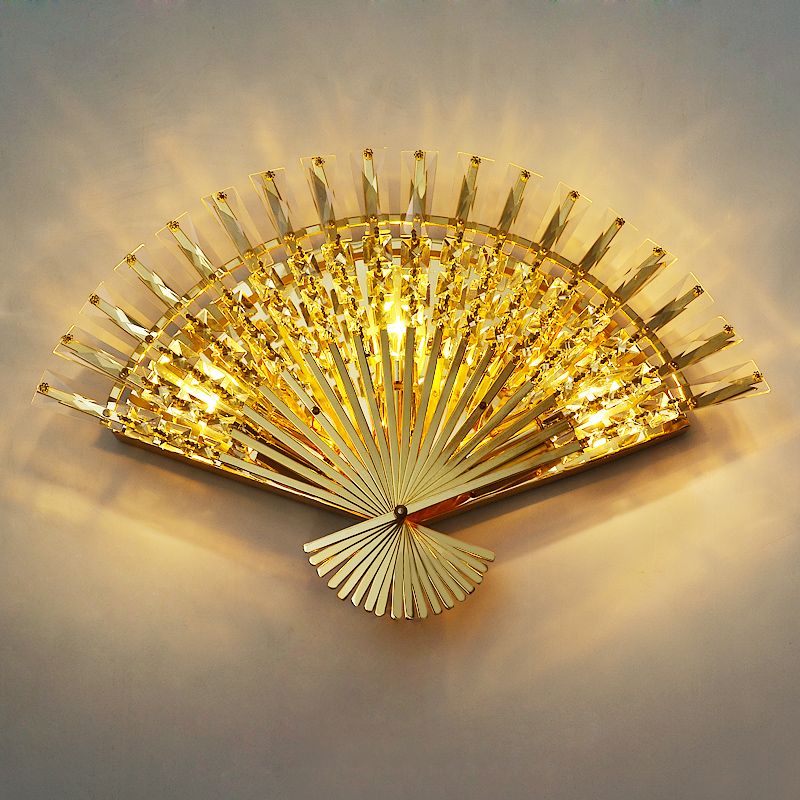 Modern Crystal Fan-shape Bedroom Wall Light Luxury European Crystal Corridor Bedside Wall Sconces Porch Mirror Front Hallway Wall Light