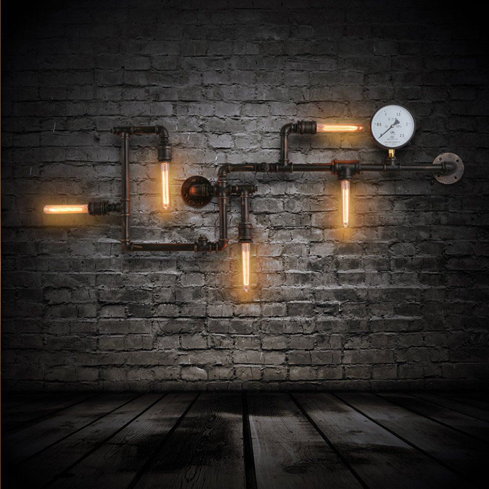 American Loft 5 Heads Metal tube Bar Counter Wall Light Industrial Creative Corridor Bronze Metal Tube Living Room Wall Sconce Dining Room Coffee house Wall Lighting Fixtures