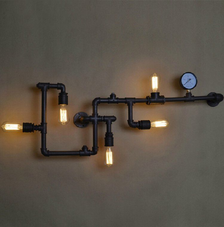 American Loft 5 Heads Metal Tube Bar Counter Wall Light Industrial Creative Corridor Bronze Metal Tube Living Room Wall Sconce Dining Room Coffee House Wall Lighting Fixtures