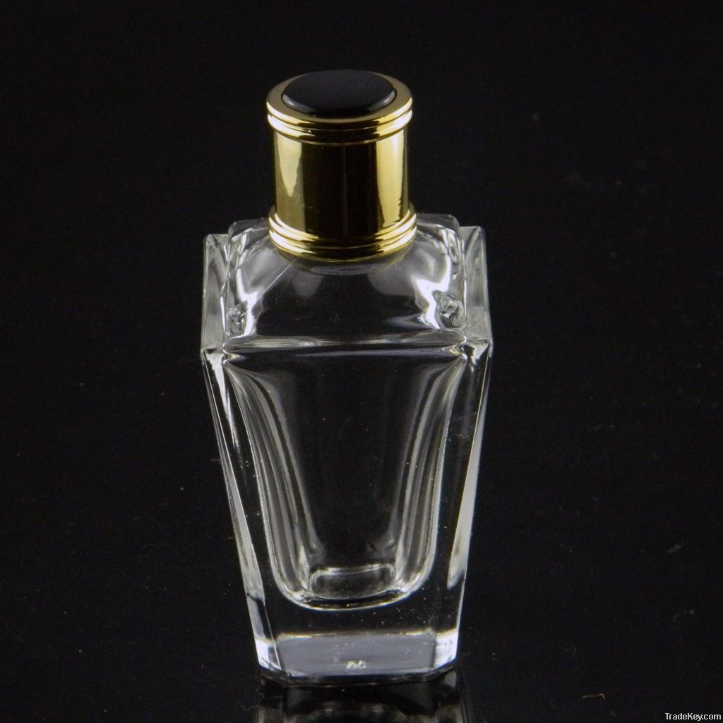 Cosmetic glass perfume bottle with shiny lid for travel