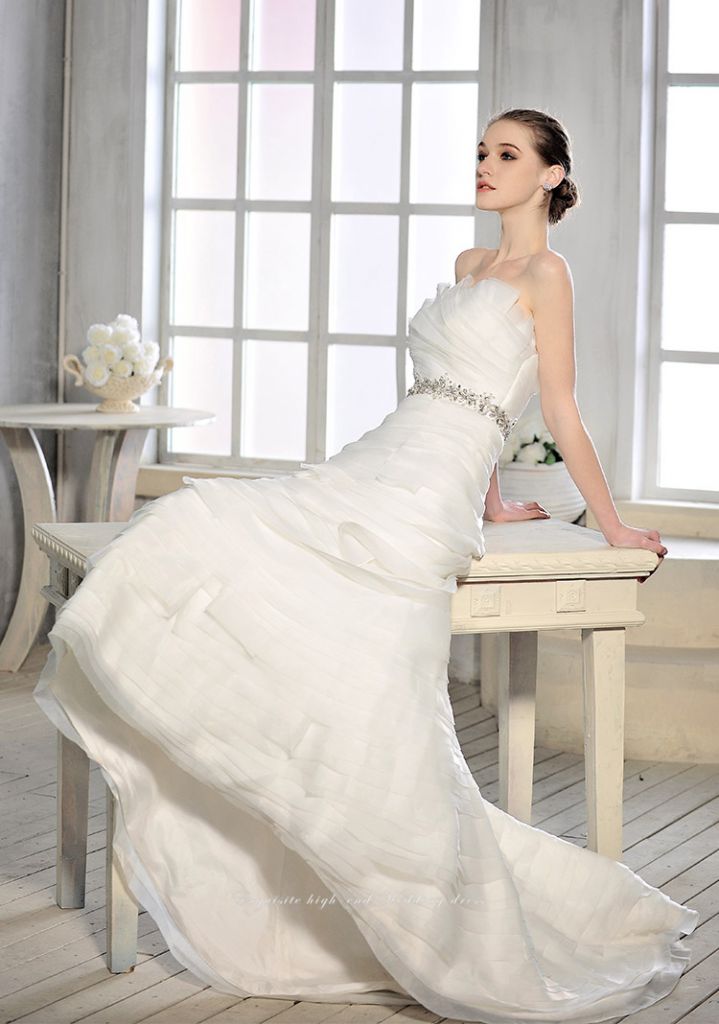 Ruffle Tulle Organza Mermaid Wedding Dress 