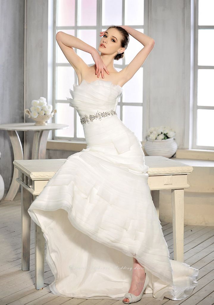 Ruffle Tulle Organza Mermaid Wedding Dress 