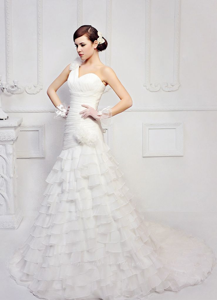 One Shoulder Chiffon Bridal Dress