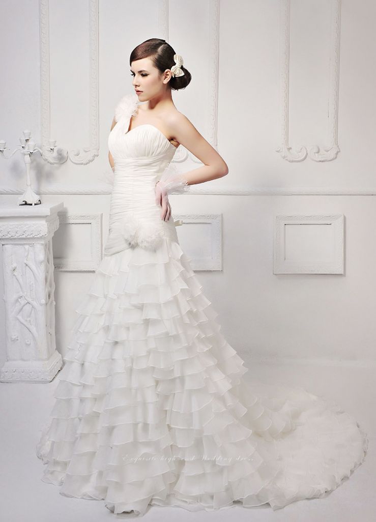 One Shoulder Chiffon Bridal Dress