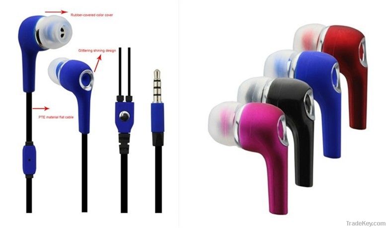 stereo earphone flat cable earphones with microphone for iphone