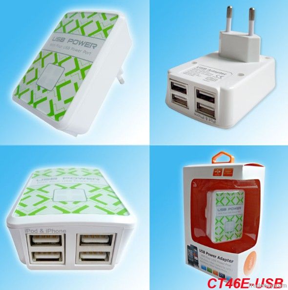 5V/2400mA 4USB wall charger for iPhone/Galaxy