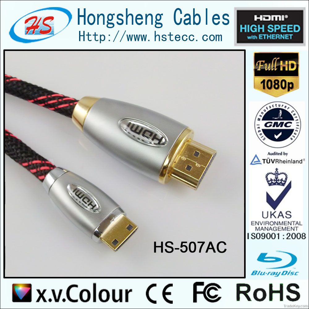 High Quality Micro HDMI Cable with Ethernet 1.4, 1080P