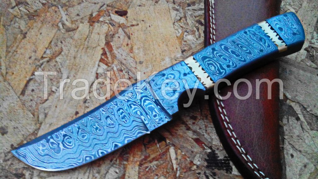 Damascus Hand made Carbon Steel skinny Folding knife with bone handle