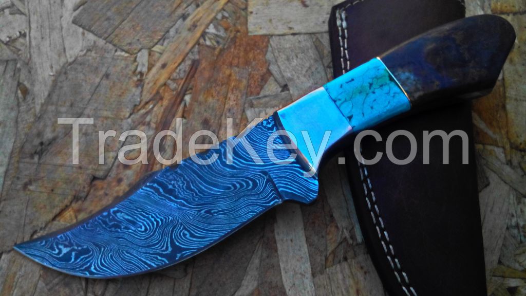 Damascus Hand made Carbon Steel skinny Folding knife with bone handle