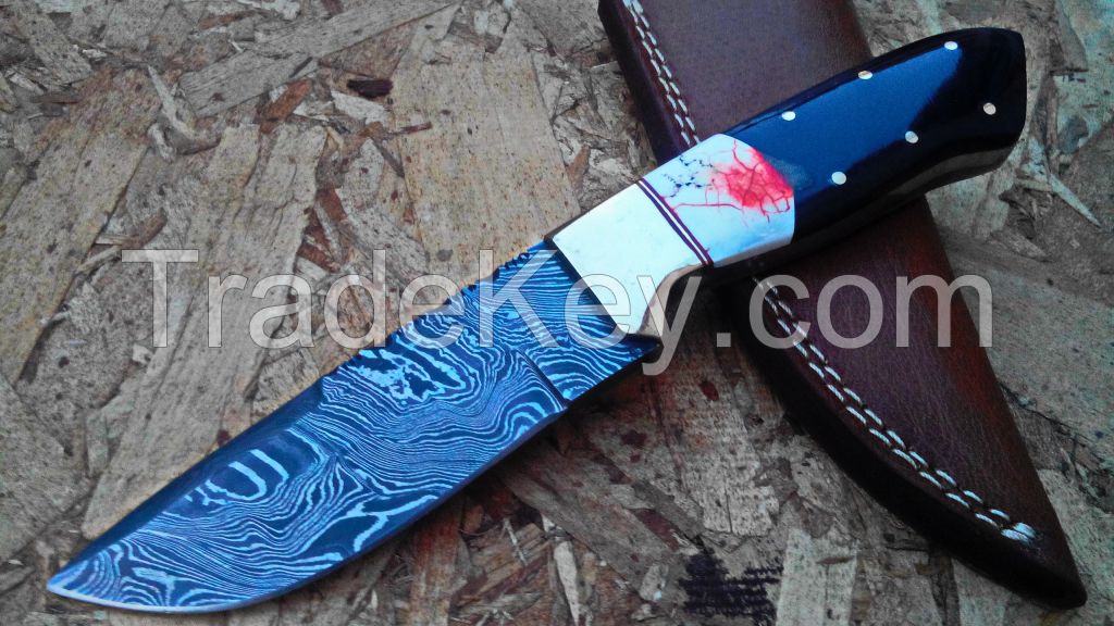 Damascus Hand made Carbon Steel skinny Folding knife with bone handle