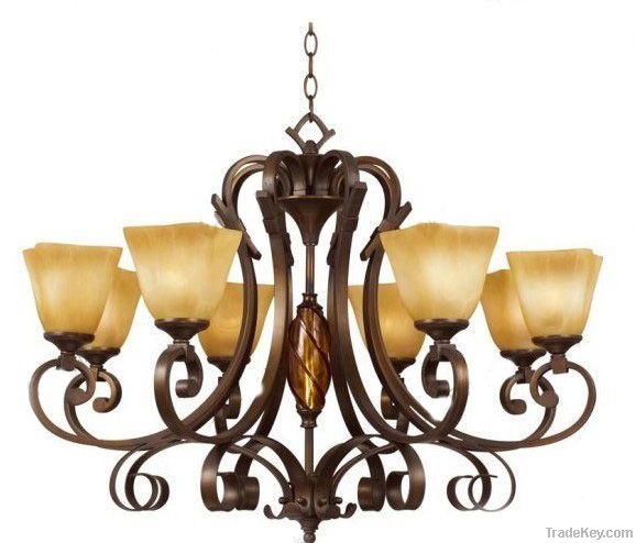 Classic traditional iron art glass chandelier