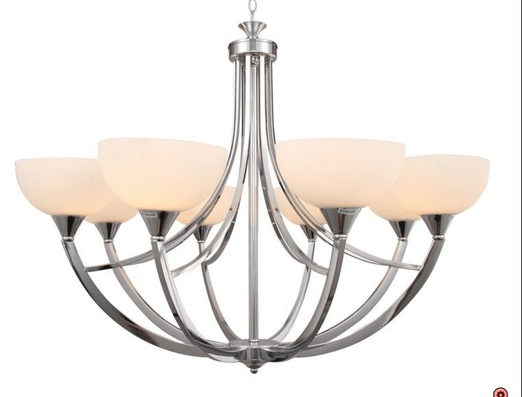 contemporary classic design chrome finishing chandelier with white glass shades