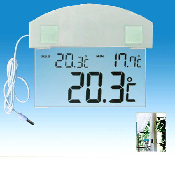 JUMBO DISPLAY SEE-THROUGH THERMOMETER WITH MAX-MIN MERMORY