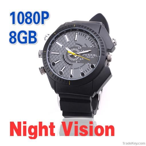 8GB HD 1080P Waterproof Watch Spy Cam Camera Night Vision Mini Secret