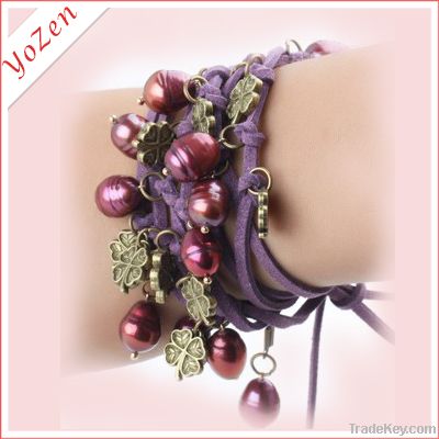 Korea velvet and claret color rice shape freshwater pearl bracelet