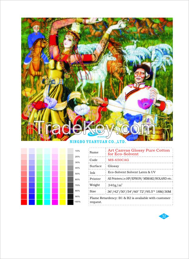 Pure Cotton Glossy Art Canvas for Eco-solvent