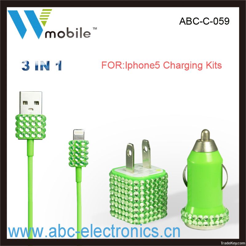 For Iphone 5 Charger Kit with 8pin cable Wall Charger car charger