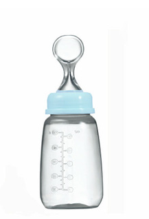 Cute baby feeder bottle with silicone spoon nipple