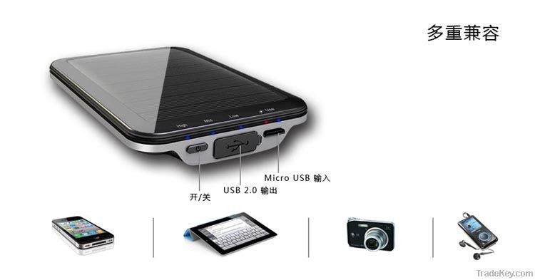 Portable 2500mAh Micro USB Mobile Phone Solar Charger / External Backu