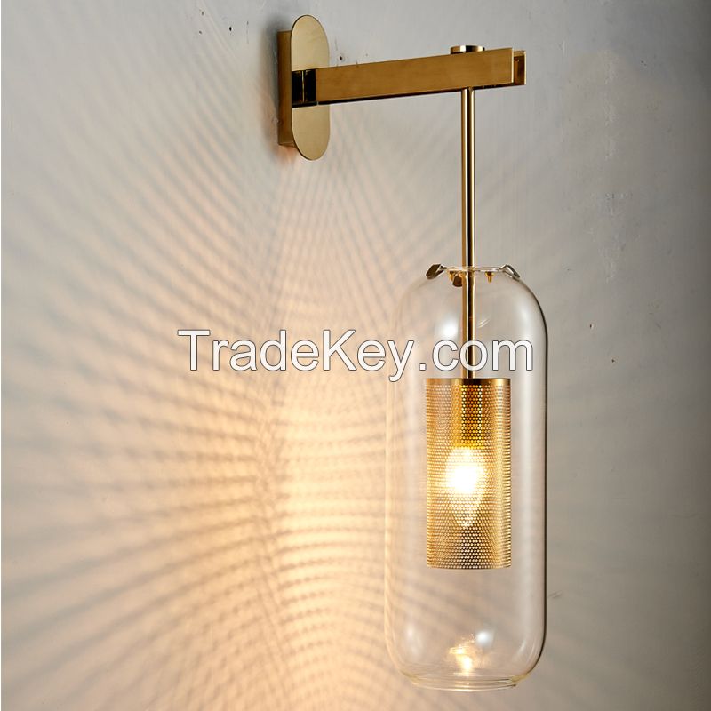 Hotel Project Gold Modern Glass Wall Sconces Light, Wall Lamp For Lobby, Bathroom, Corridor