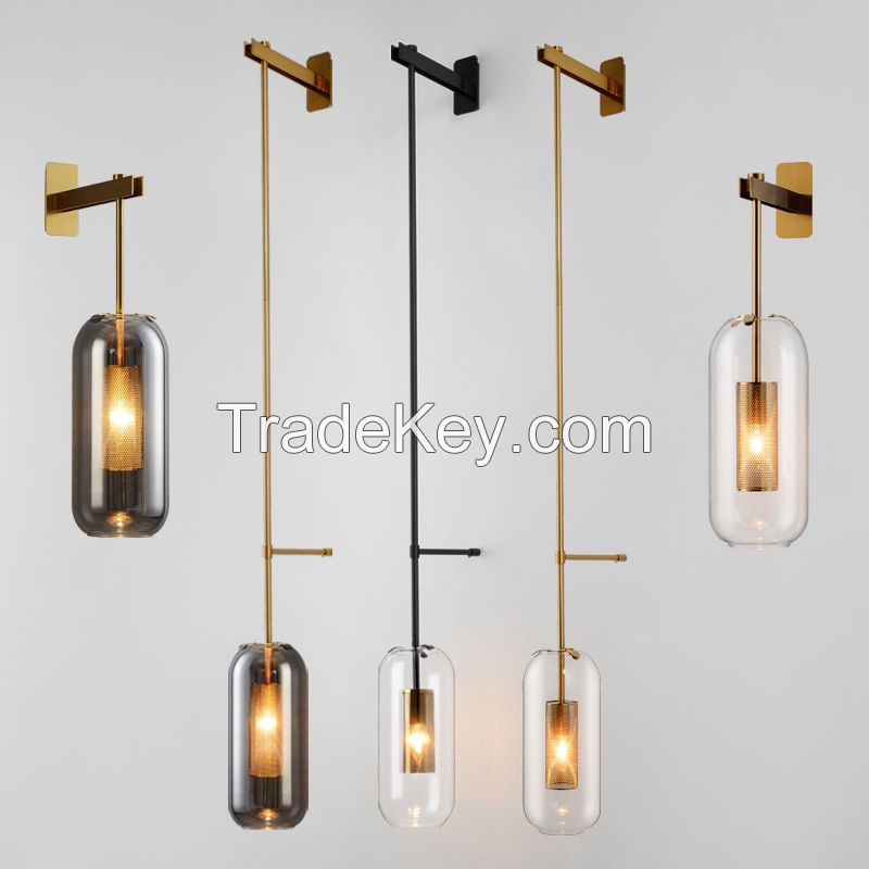 Hotel Project Gold Modern Glass Wall Sconces Light, Wall Lamp For Lobby, Bathroom, Corridor